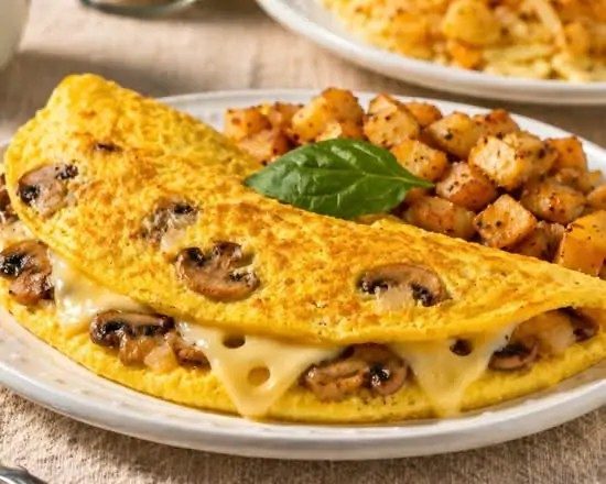 Mushroom, Onion & Swiss Omelette