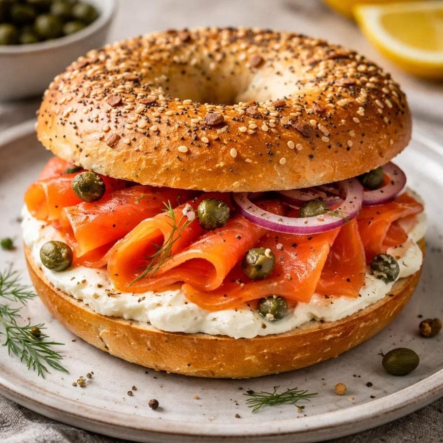 Smoked Salmon and Cream Cheese and Tomato photo